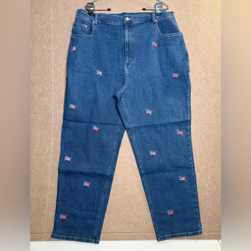 Quacker Factory Denim Vintage American Flag July 4th HighWaisted Mom Jeans 22W